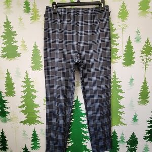 Elastic Waust Gray/Blue Plaid Pants.